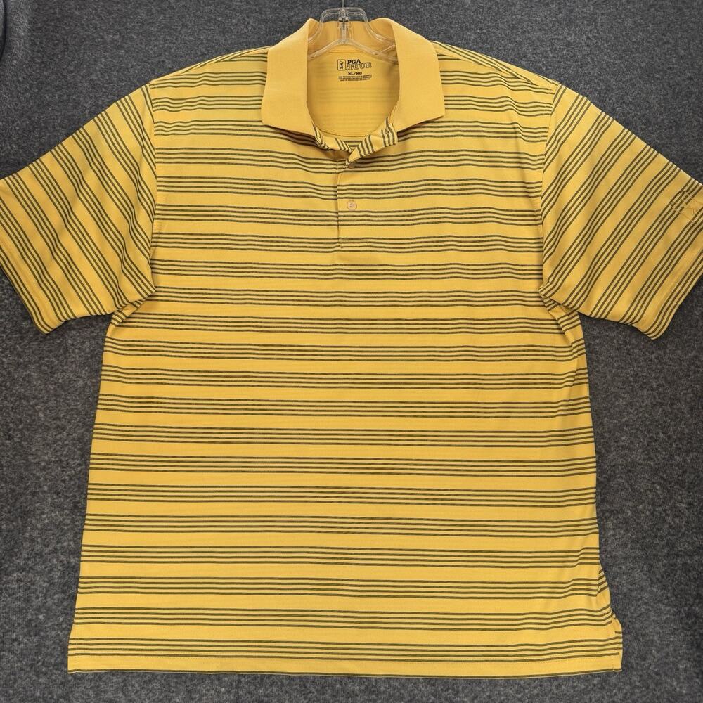 PGA Tour Polo Golf Polo XL Yellow Blk Striped Preppy Soft Short Sleeve Men A219